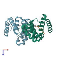 PDB entry 2xcb coloured by chain, top view.