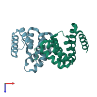 PDB entry 2xcc coloured by chain, top view.