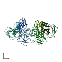 PDB entry 2xcd coloured by chain, front view.