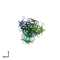 PDB entry 2xcd coloured by chain, side view.