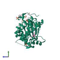 PDB entry 2xch coloured by chain, side view.