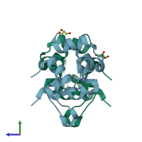 PDB entry 2xcj coloured by chain, side view.