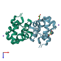PDB entry 2xcj coloured by chain, top view.