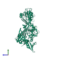 PDB entry 2xco coloured by chain, side view.