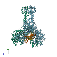 PDB entry 2xcs coloured by chain, side view.