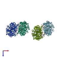 PDB entry 2xcu coloured by chain, top view.