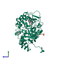 PDB entry 2xcv coloured by chain, side view.