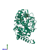 PDB entry 2xcx coloured by chain, side view.