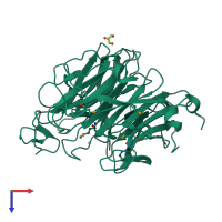 Monomeric assembly 1 of PDB entry 2xcy coloured by chemically distinct molecules, top view.