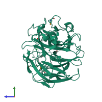 Monomeric assembly 2 of PDB entry 2xcy coloured by chemically distinct molecules, side view.