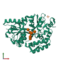 PDB entry 2xd3 coloured by chain, front view.
