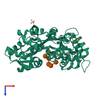 PDB entry 2xd3 coloured by chain, top view.