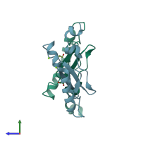 PDB entry 2xdg coloured by chain, side view.