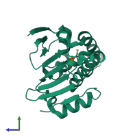 PDB entry 2xdl coloured by chain, side view.