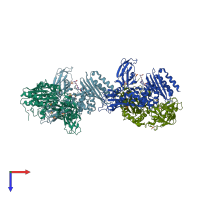 PDB entry 2xdm coloured by chain, top view.