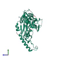 PDB entry 2xdv coloured by chain, side view.