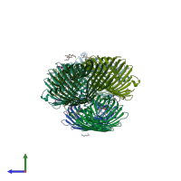 PDB entry 2xe5 coloured by chain, side view.