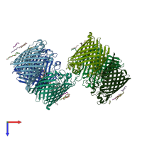 PDB entry 2xe5 coloured by chain, top view.