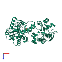 PDB entry 2xe6 coloured by chain, top view.