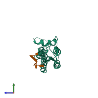 PDB entry 2xea coloured by chain, side view.