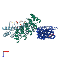 PDB entry 2xeh coloured by chain, top view.