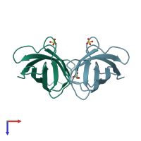 PDB entry 2xet coloured by chain, top view.