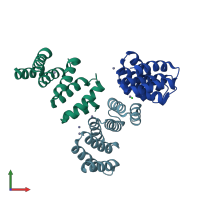 PDB entry 2xev coloured by chain, front view.