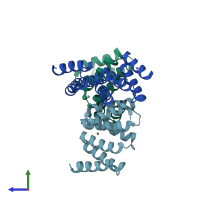 PDB entry 2xev coloured by chain, side view.