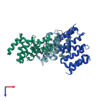 PDB entry 2xev coloured by chain, top view.