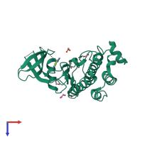 PDB entry 2xez coloured by chain, top view.