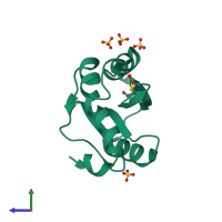 PDB entry 2xf1 coloured by chain, side view.
