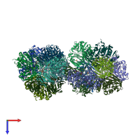 PDB entry 2xf8 coloured by chain, top view.