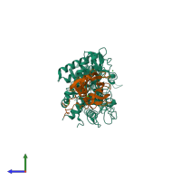 PDB entry 2xfg coloured by chain, side view.