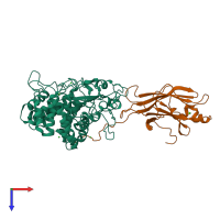 PDB entry 2xfg coloured by chain, top view.