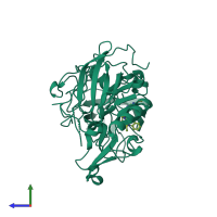 PDB entry 2xfi coloured by chain, side view.