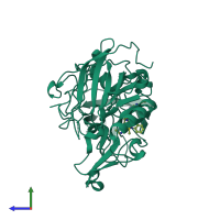 PDB entry 2xfk coloured by chain, side view.