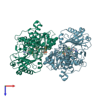 PDB entry 2xfp coloured by chain, top view.