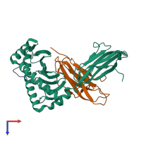 Hetero trimeric assembly 1 of PDB entry 2xfx coloured by chemically distinct molecules, top view.