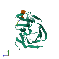 PDB entry 2xg3 coloured by chain, side view.