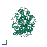 PDB entry 2xg9 coloured by chain, side view.