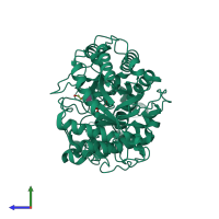 PDB entry 2xgi coloured by chain, side view.