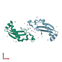 PDB entry 2xgl coloured by chain, front view.