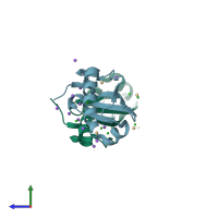 PDB entry 2xgl coloured by chain, side view.