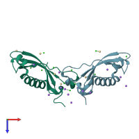 PDB entry 2xgl coloured by chain, top view.
