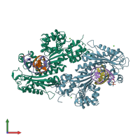 PDB entry 2xgq coloured by chain, front view.