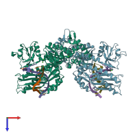 PDB entry 2xgq coloured by chain, top view.