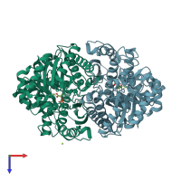 PDB entry 2xgz coloured by chain, top view.