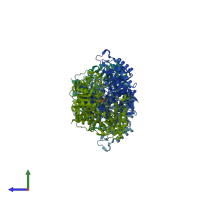 PDB entry 2xh0 coloured by chain, side view.