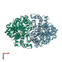 PDB entry 2xh7 coloured by chain, top view.
