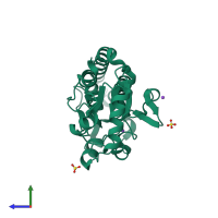 PDB entry 2xh8 coloured by chain, side view.